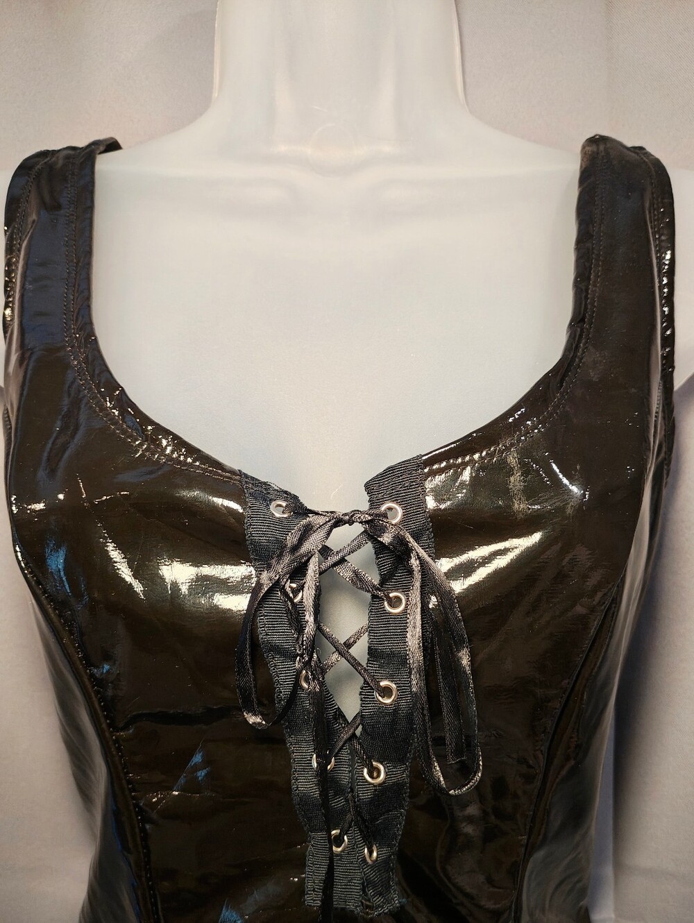 Y2K Leg Avenue Glossy Vinyl Lace Up Mini Dress. - Picture 2 of 12